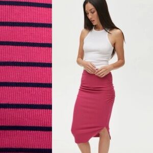 MICHAEL STARS RAE RIBBED STRIPED SKIRT WITH SLIT NWOT